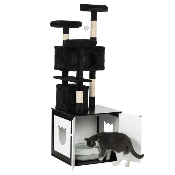 Cat Litter Box Enclosure with Cat Tree, Enlarged Cat Tower with Hidden