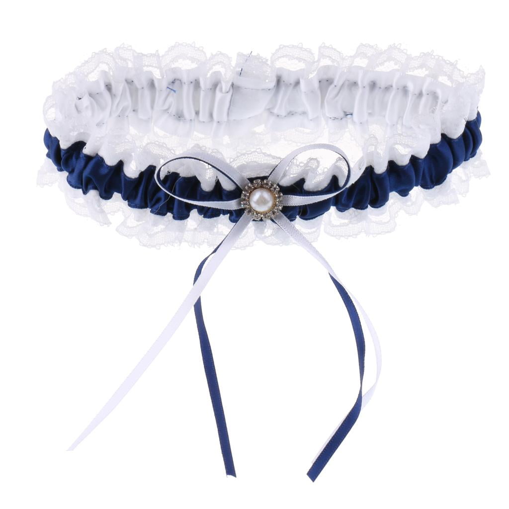 HILABEE 4xSatin Lace Wedding Bridal with Ribbon Bow Party Accessories Navy Blue 4 Pcs