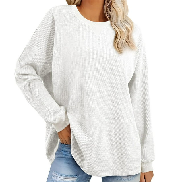 Yuyuzo Sweatshirts Surdimensionnés pour Femmes Col Rond Manches Longues Tricot Texturé Pull d'Automne