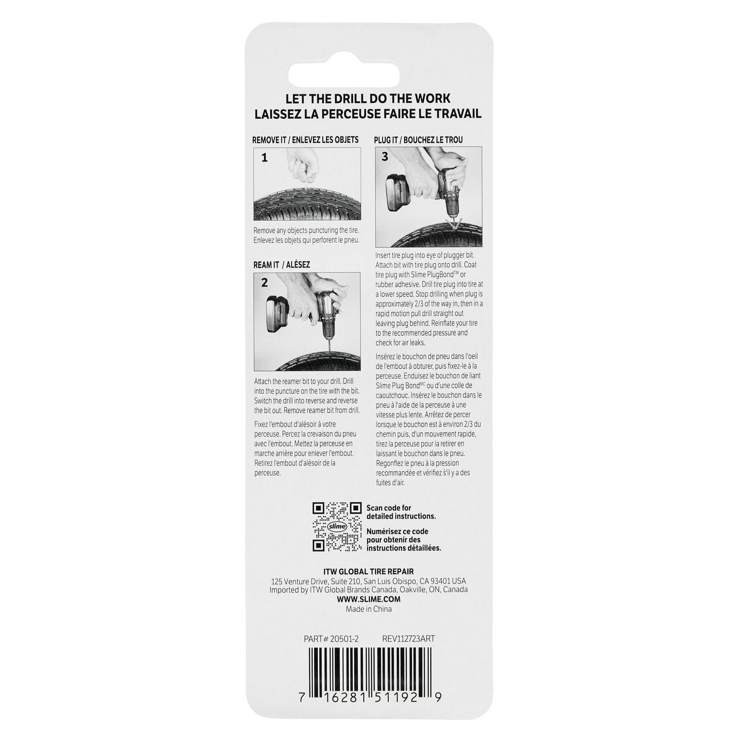 Slime Drill Bit Tire Plug Tools, 2-Pieces