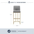 thumbnail image 6 of BELLEZE 30" Seat Height Bar Stools Upholstered Velvet Mid Back Barstool with Gold Metal Leg [Set of 1]- Hutton (Grey), 6 of 7