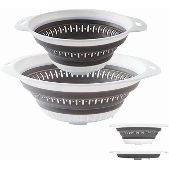 IRuiYinGo Collapsible Colander Set of 2 Pack Silicone Strainers for Kitchen, White with Gray