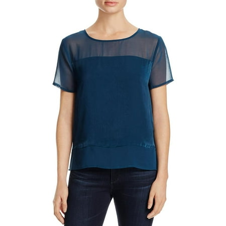 Chiffon Mix - Cupcakes and Cashmere Womens Anne Chiffon Trim Mixed Media Blouse Blue M