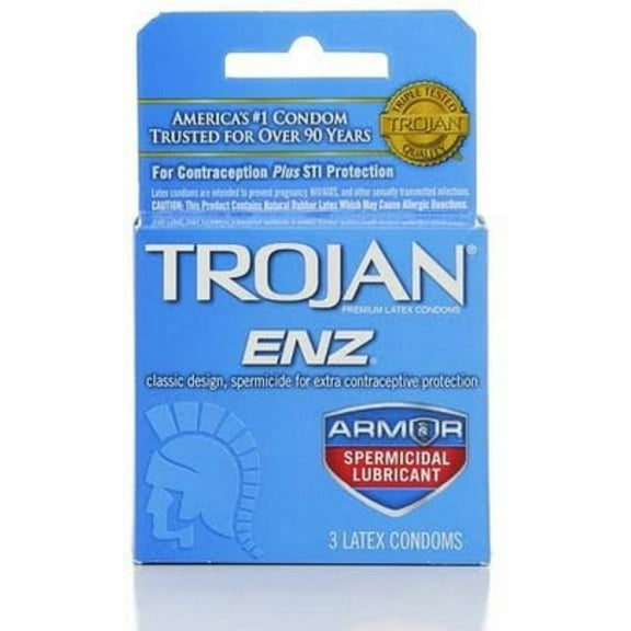 4 Pack - TROJAN Enz Condoms Spermicidal Lubricant Latex 3 Each