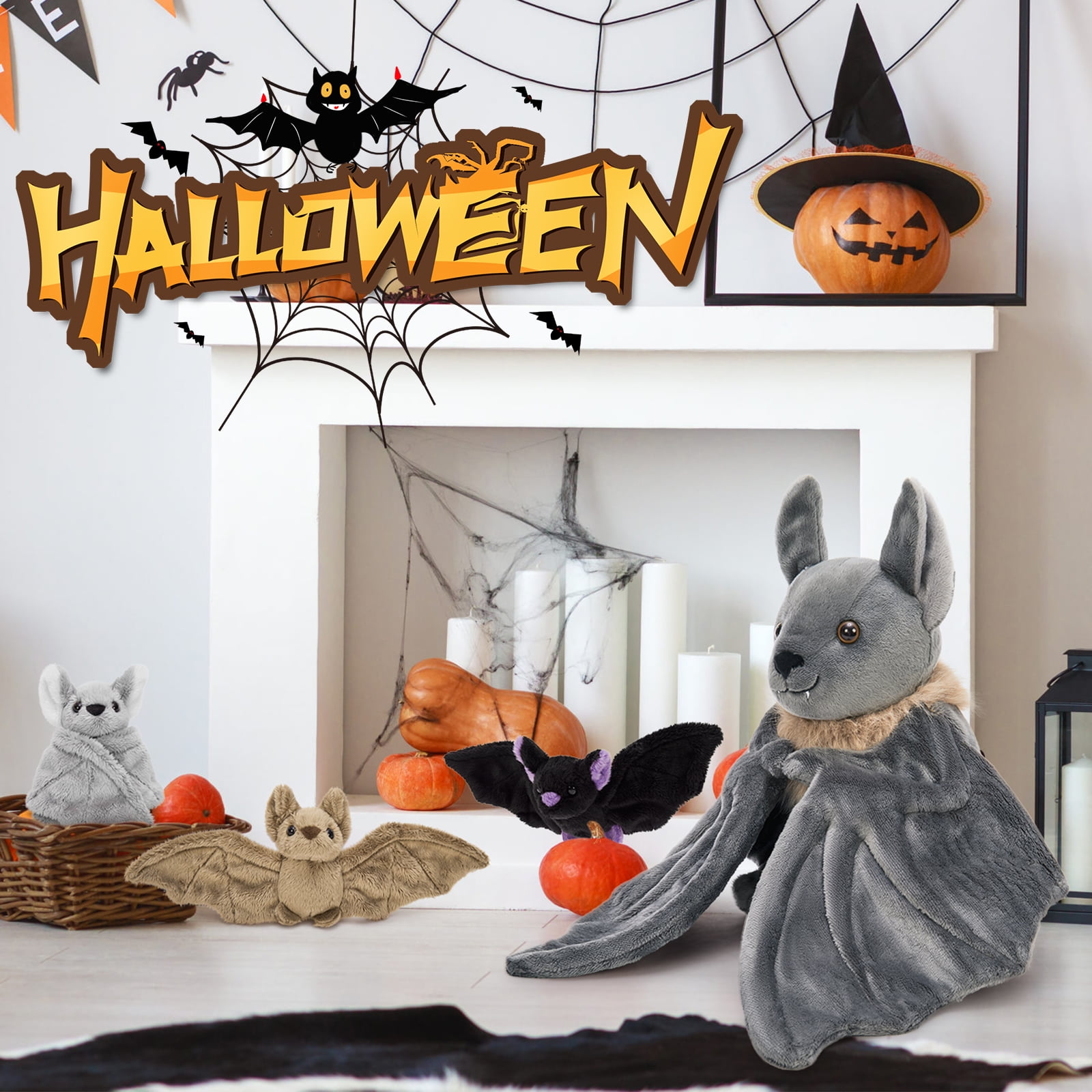 MorisMos 4Pcs Realistic Goth Bat Stuffed Animals Set, Large Mommy Stuffed Bat with 3 Cute Babies Plush Toys