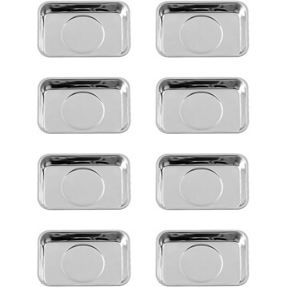 8 Pieces Rectangle Magnetic Trays Set Stainless Steel Magnet Tool Tray Parts Holder for Screws, Sockets, Bolts, Pins, Mechanic's and Automotive