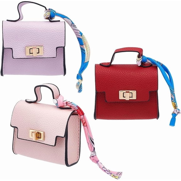 3Pcs Mini Backpack Keychain Small Change Coin Purse Wristlet Pouch Bag Twist-lock Key Headset Bag PU Leather Makeup Bags Key Pocket