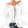 thumbnail image 3 of Pejock Women Summer Casual Cold Off Shoulder Tshirts Lace Patchwork Short Sleeve Tops Oversized Women's Loose Dressy Tops Shirt Blouse S-5XL, 3 of 6