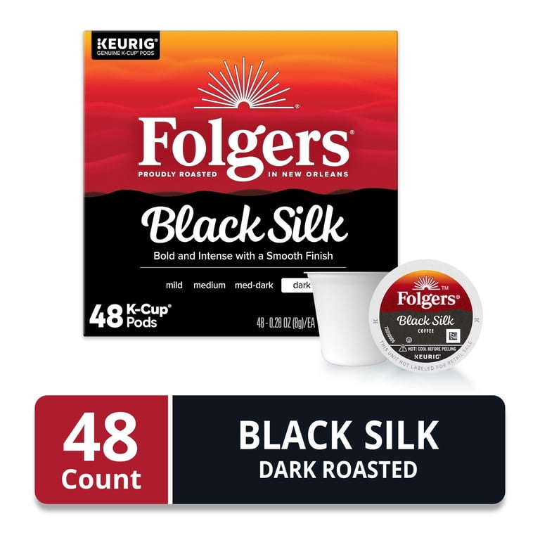 Folgers, Black Silk Coffee, Dark Roast, 13.54 oz, 48 Count Box