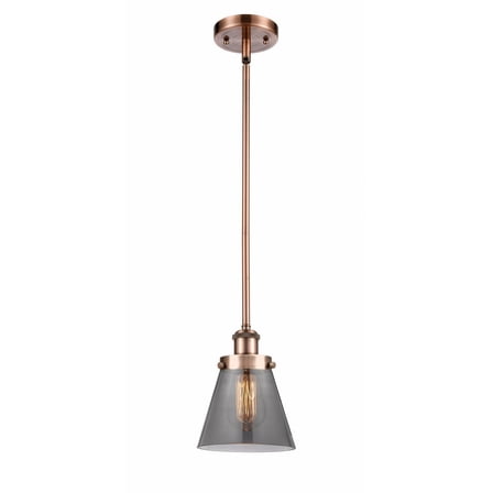 916-1S-AC-G63-Innovations Lighting-Cone - 1 Light Stem Hung Mini Pendant In Industrial Style-9 Inches Tall and 6 Inches Wide-Antique Copper