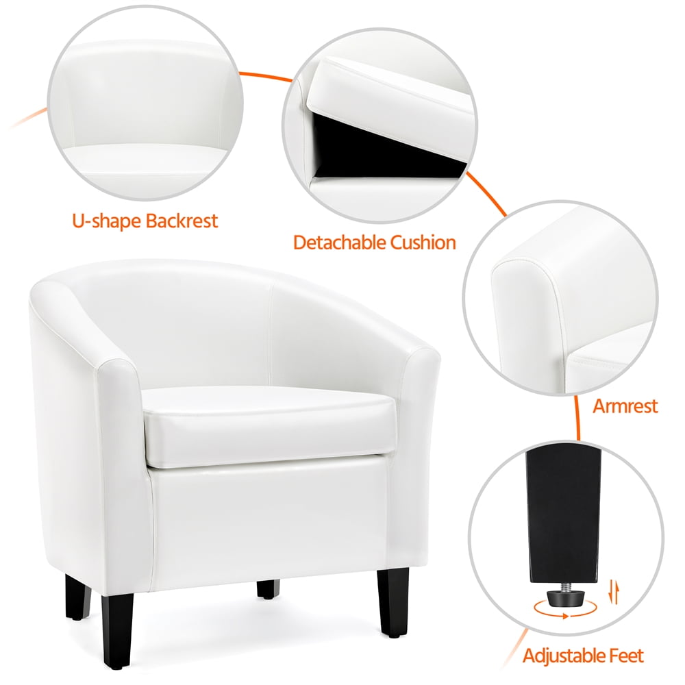Free Shipping! Renwick Faux Leather Barrel Accent Chair, White  (图2)