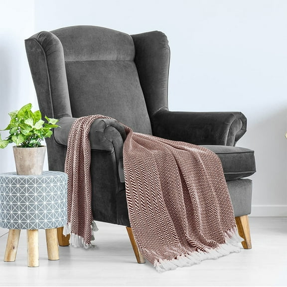 Throw Blanket for Couch Chevron Herringbone 50" x 60" - All Seasons Lightweight Cozy Soft Woven Blankets & Throws for Bed Farmhouse and Sofa - Cotton with Decorative Fring