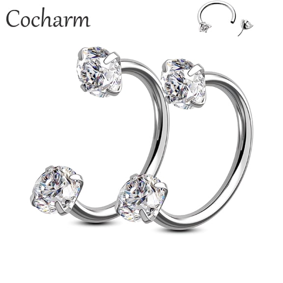 DESIGNICE 2Pcs Circular Barbells Piercing 20G 316L Stainless Steel Zircon Septum Ring Horseshoe Double Crystal Nose Rings Hoops Eyebrow Helix Daith Lip Ear Piercing Jewelry