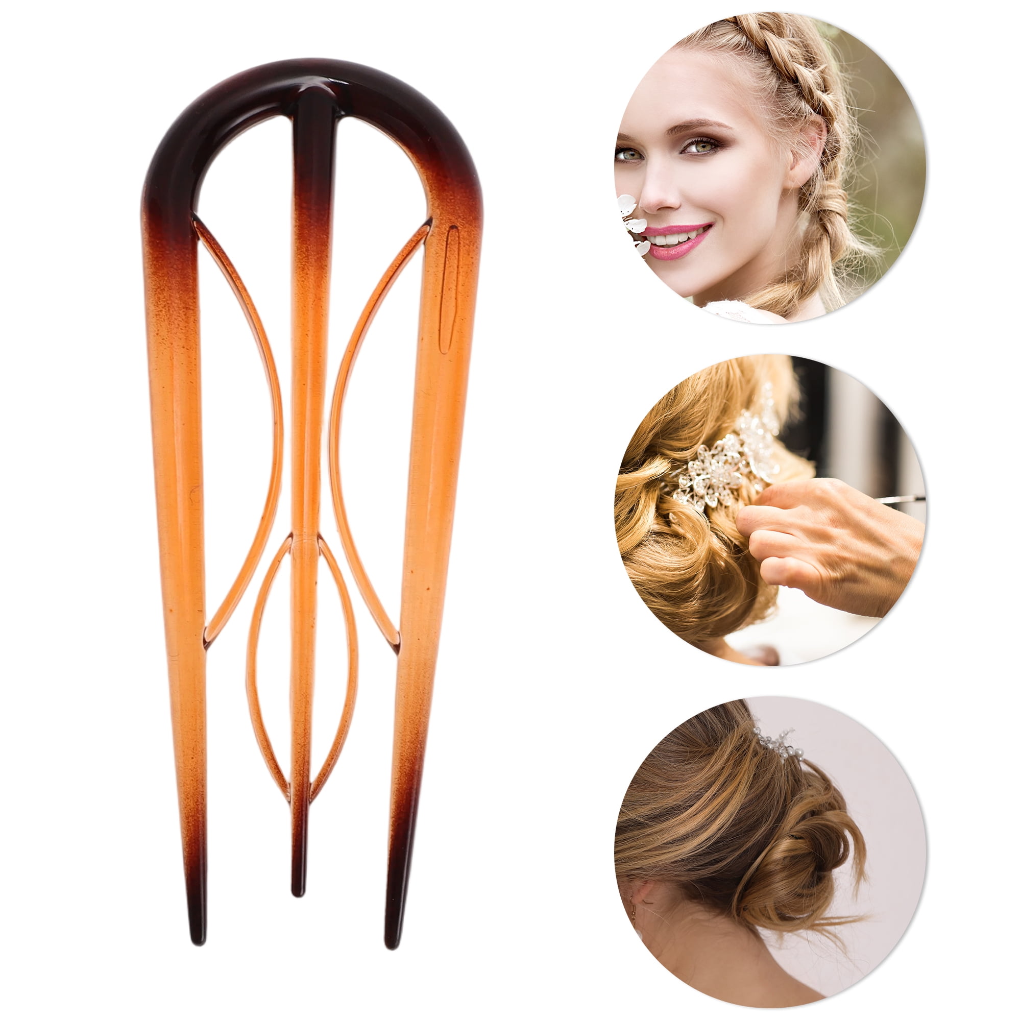 Unique Bargains U-shaped Hair Pin 3.94"x1.50" 1 Pc Transparent Brown