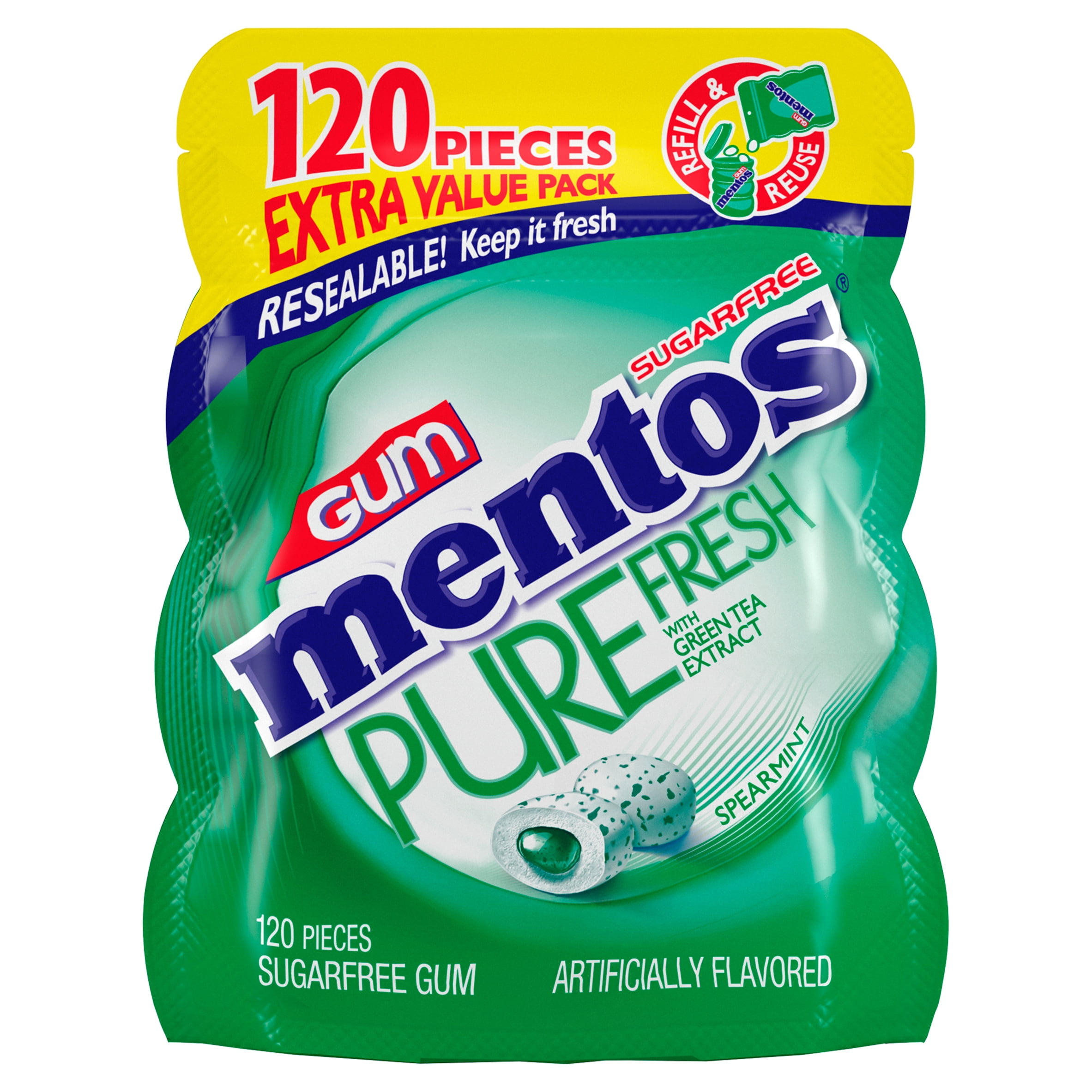 Mentos Pure Fresh Spearmint Sugarfree Gum Extra Value Pack, 120 count