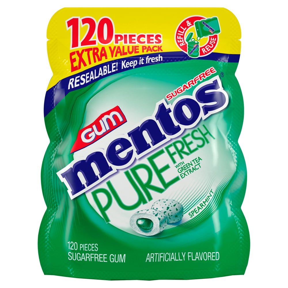 Mentos Pure Fresh Spearmint Sugarfree Gum Extra Value Pack, 120 count