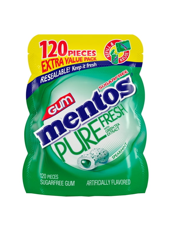 Mentos Pure Fresh Spearmint Sugarfree Gum Extra Value Pack, 120 count