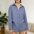 thumbnail image 3 of Craaazy Women's Lapel Striped Long Sleeve Button Down Shirts Gifts, 3 of 8