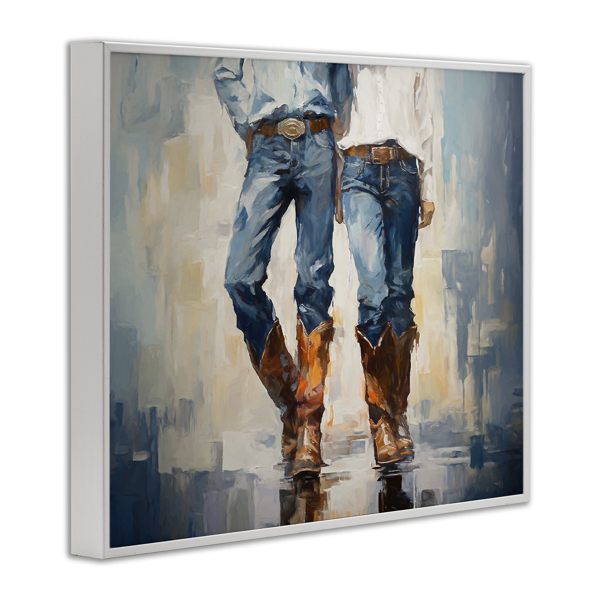 Stupell Industries Cowboy & Cowgirl Couple Novelty Painting White Framed Art Print Wall Art, 20 x 16