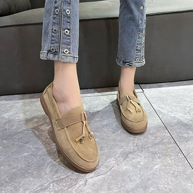 LSLJS Chaussures Décontractées pour Femmes à Bout Rond en Suède Uni à Talon Bas Confortables à Enfiler, Chaussures à Talons Bas