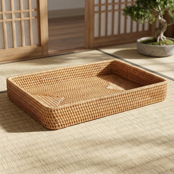 Rectangular Rattan Tray Storage Rattan Tray Hand Woven Rattan Tray Decorative Rattan Serving Tray