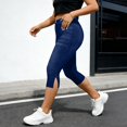thumbnail image 5 of uublik Womens Capris Pants Stretchy Skinny Pants High Waisted Slimming Jeggings Denim Trousers Pants, Navy, 5 of 6