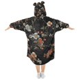 thumbnail image 2 of FORMRS Wearable Blanket Hoodie with Sleeves for Kids Cozy Flannel Sweatshirt, Black Flowers, 2 of 7