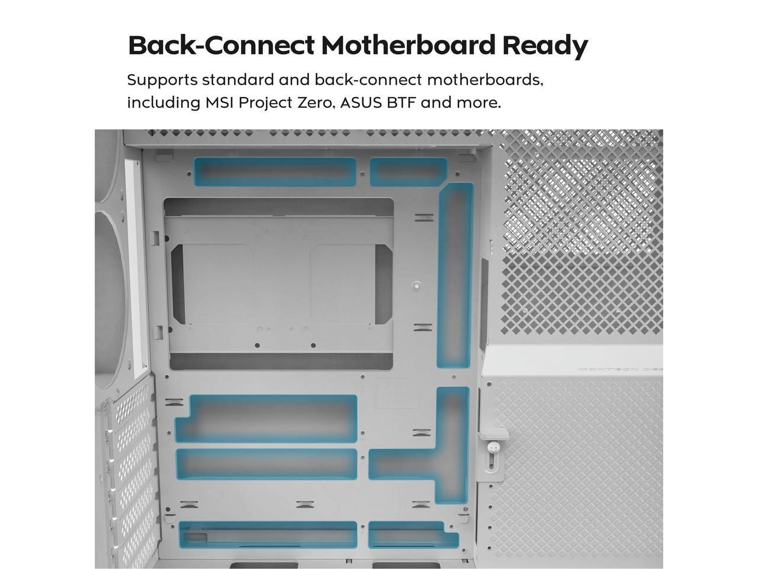 MONTECH HS02 PRO, ATX Mid-Tower PC Case, Gaming PC, High-Airflow, Reversible Layout, Sturdy Curved Tempered Glass Front Panel, 5x ARGB PWM Fan Pre-Installed, Sink-in Design, Toolless Panels, White, US