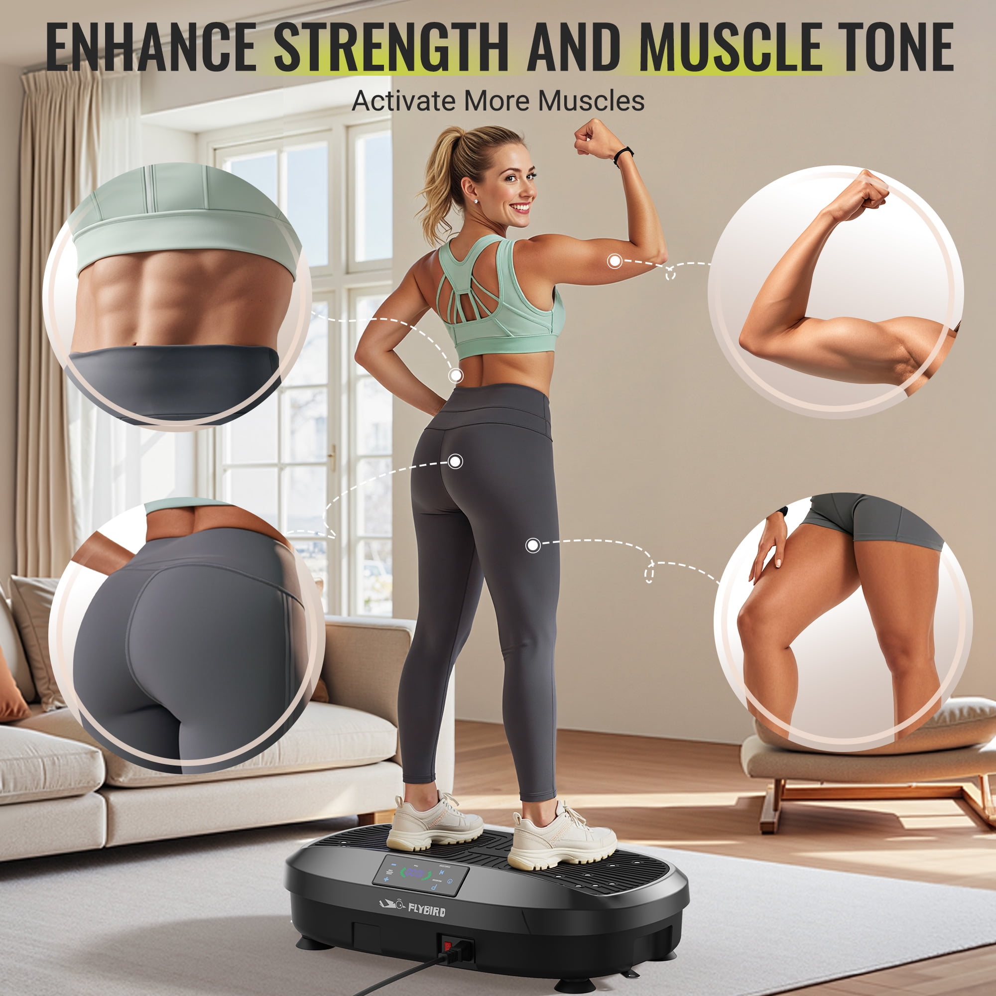FLYBIRD Vibration Plate, Whole Body Workout Vibration Fitness Platform for Lymphatic Drainage, with 2 Resistance Bands