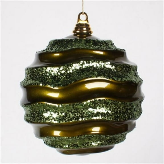 Vickerman 8" Olive Candy Glitter Wave Ball Ornament