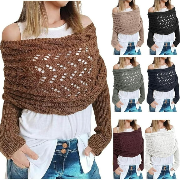 Dalrosia Scarf with Sleeves for Women, 2024 New Knitted Cable Wrap, Scarves with Sleeves Women, Lady Fashion Sleeve Wrap Scarf