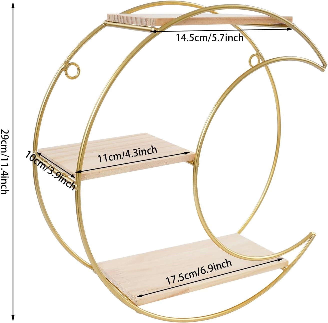 Floating Shelves for Wall - 3 Tier Decorative Geometric Circle Metal and Wood Decorative Wall Shelves, Bathroom Shelf Round Decor