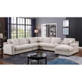 thumbnail image 3 of Celine Beige Chenille Fabric Sectional Chaise Cupholders Charging Ports, 3 of 13