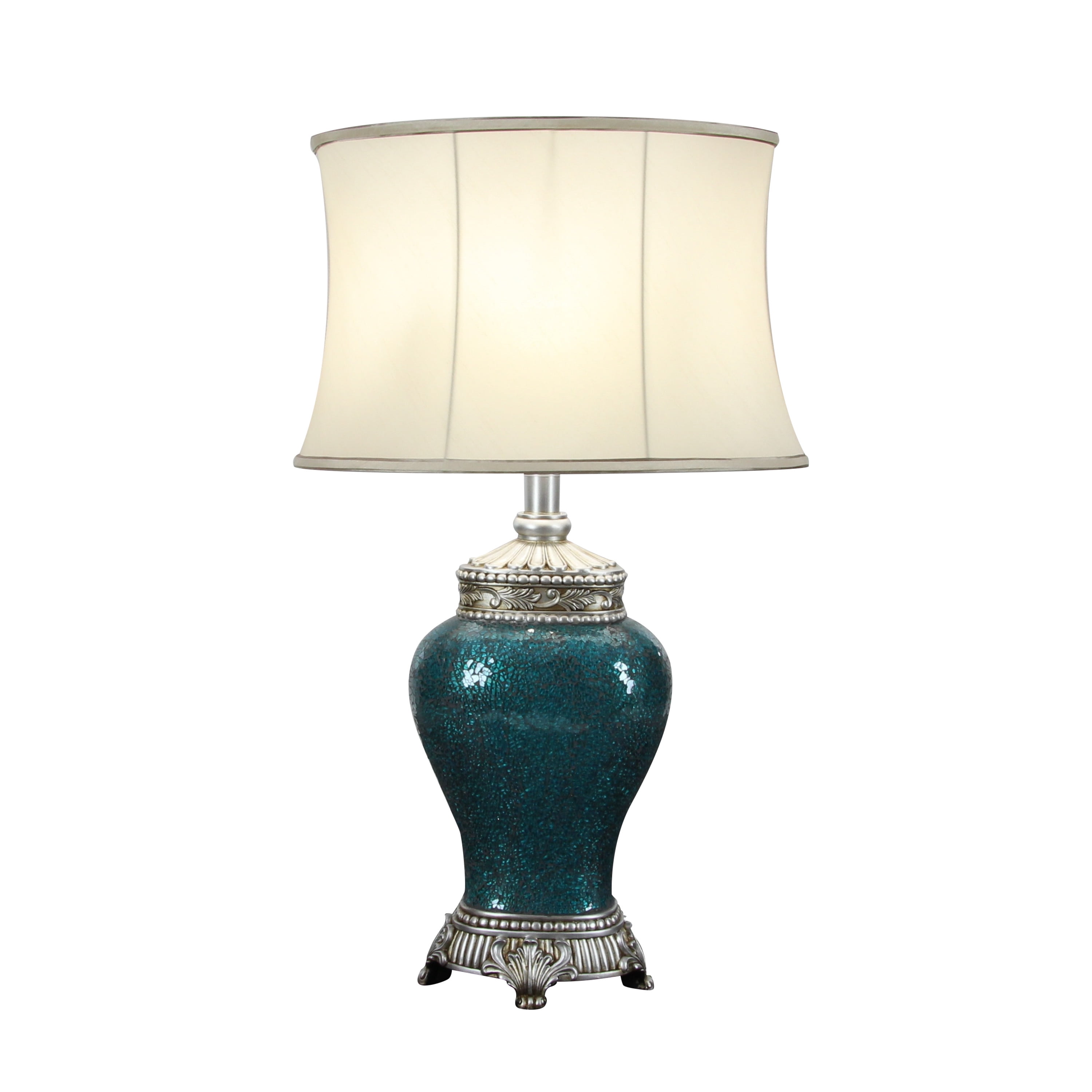 Decmode 39973 Contemporary Turquoise Table Lamp with Cream Bell Shade
