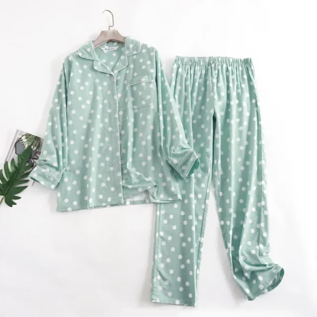 Ensemble de Pyjama en Flanelle de Coton pour la Maison, Simple, Imprimé, Ample, Automne et Hiver, Manches Longues, Pantalon, Ensembles de Pyjama pour Femmes tzw