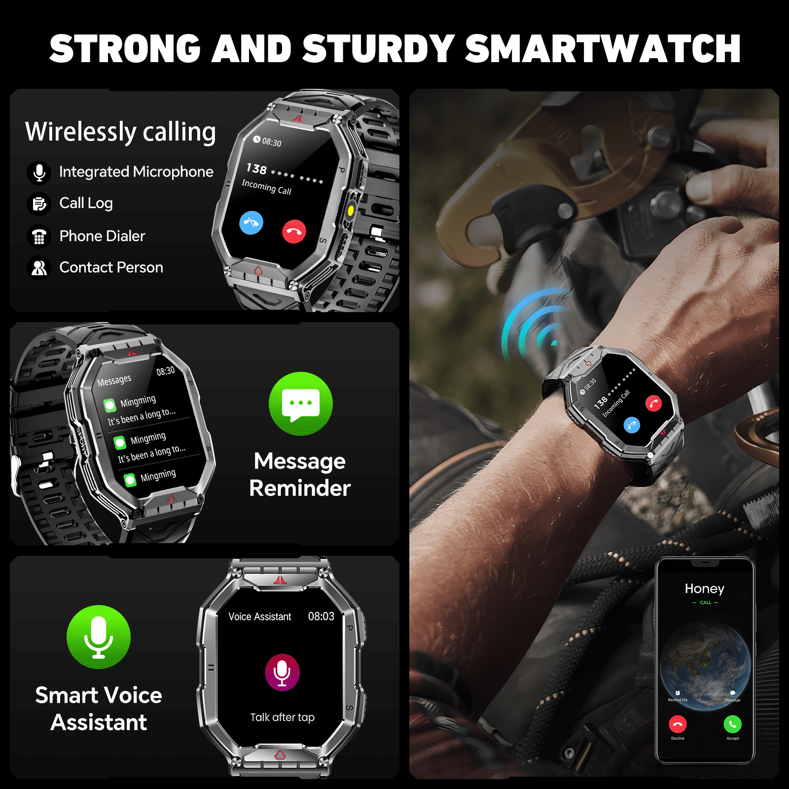 Mingdaln 2.1" AMOLED Men Military Smart watch,with Fitness Tracker/ Answer Make Calls /100+ Sport Modes/1ATM Waterproof, Mountain Travel Pedometer Watch fits for Android and... Mingdaln 2.1" AMOLED Men Military Smart watch,with Fitness Tracker/ Answer Make Calls /100+ Sport Modes/1ATM Waterproof, Mountain Travel Pedometer Watch fits for Android and... - Image 5