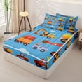 thumbnail image 2 of Castle Fairy Cartoon Engineering Vehicle Zipper Full Size Comforter Sets with Fitted Sheet and 2 Pillowcases for Boys,Cute Crane Mixer Truck Zipper Bedding Set,Light Blue,4pcs,Reversible, 2 of 6