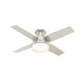 thumbnail image 2 of Hunter - Dempsey Indoor/Outdoor Low Profile Ceiling Fan With Light, Remote, 44-inch, Matte Nickel, Casual-style, 3-speed WhisperWind Motor, 50398, for porches, patios, sunrooms, bathrooms, 2 of 16