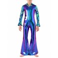 thumbnail image 1 of iiniim Combinaison Pantalon à Pattes d'Éléphant Zippée Imprimée Patchwork pour Garçons, Tenue de Fête Disco, pour Performance sur Scène, Bleu 10, 1 of 6