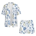 thumbnail image 4 of FKEKYI Blue Flower Print Womens Summer Shirt Set 2 Piece Sets Vacation Outfits Open Front Shirt Top & Shorts with Elastic Waist Beachwear Lounge Set, M, 4 of 7