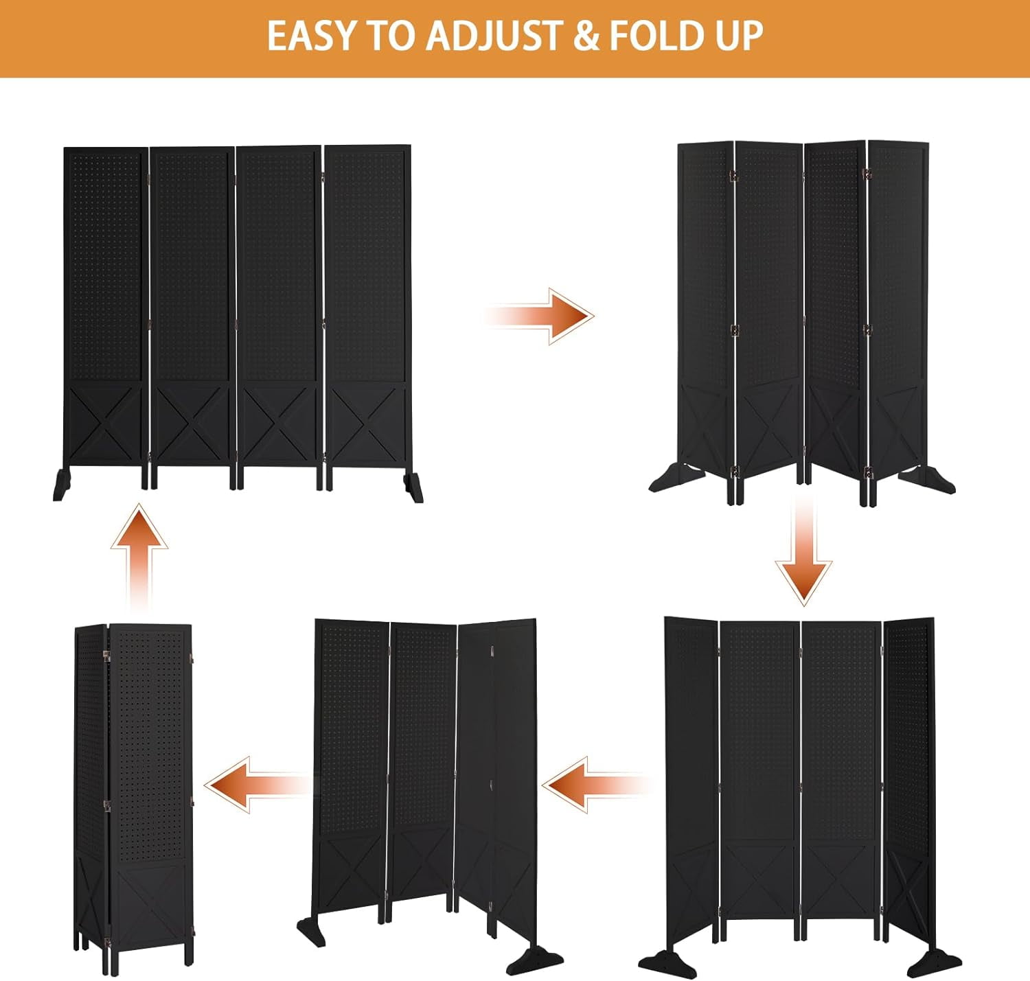 VINGLI Freestanding Pegboard with Support Feet, 5 FT Wood Room Divider Display Board Organizer, Folding Privacy Screen Partition Space Separator for Craft Shows Events Retail
