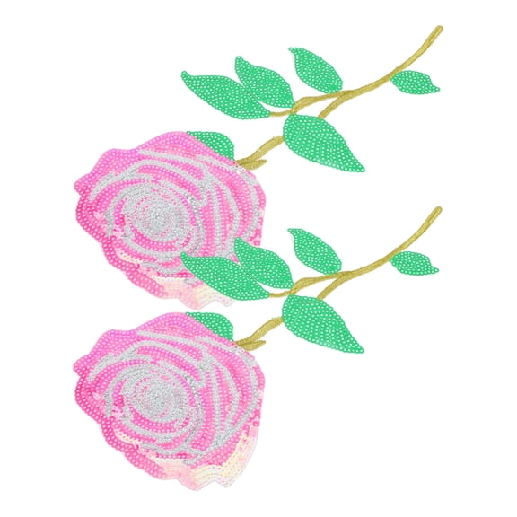 FELTECHELECTR 2Pcs Rose Patches for Jeans T-Shirt with Pink Purple and Reversible Sequin