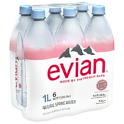 evian Natural Spring Drinking Water, 1 L, 6 Pack Bottles