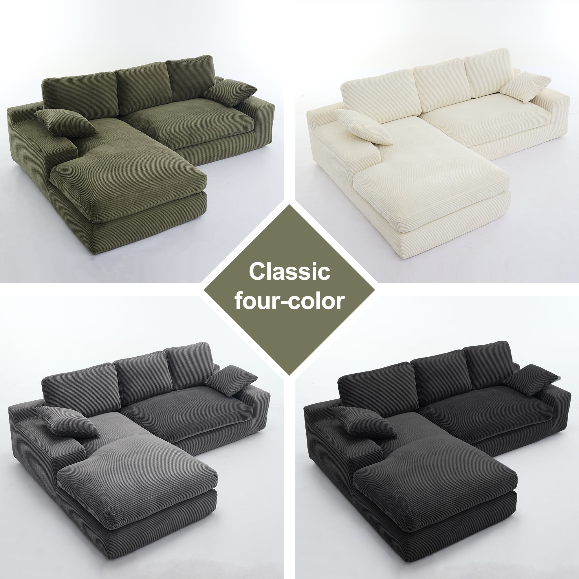 Convertible Sofa, Corduroy Compressed Sofa Bed, 3-Seat Sleeper Couch with 3 Back Cushions and 2 Throw Pillows, Soft Skin-Friendly Fabric, Wide Seat for Living Room Apartment, Black