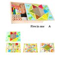 thumbnail image 1 of Juego de tablero de ajedrez para niños, juego de mesa multifunción de madera para niños, juguete educativo para niños y estudiantes, 5 en 1 Inevent FN000028-05B, 1 of 7