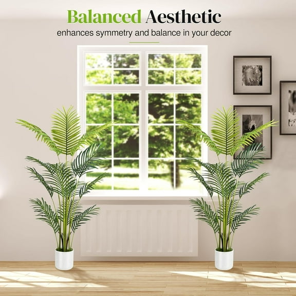 4FT Artificial Palm Tree with White Planter, 2 Pack Faux Tropical Areca Floor Plant for Indoor Home Office Living Room Decor