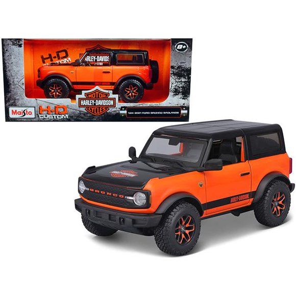 Maisto 32272or 1-24 Scale Diecast 2021 Ford Bronco Badlands Harley Davidson HD Custom Series Model Car, Orange & Black