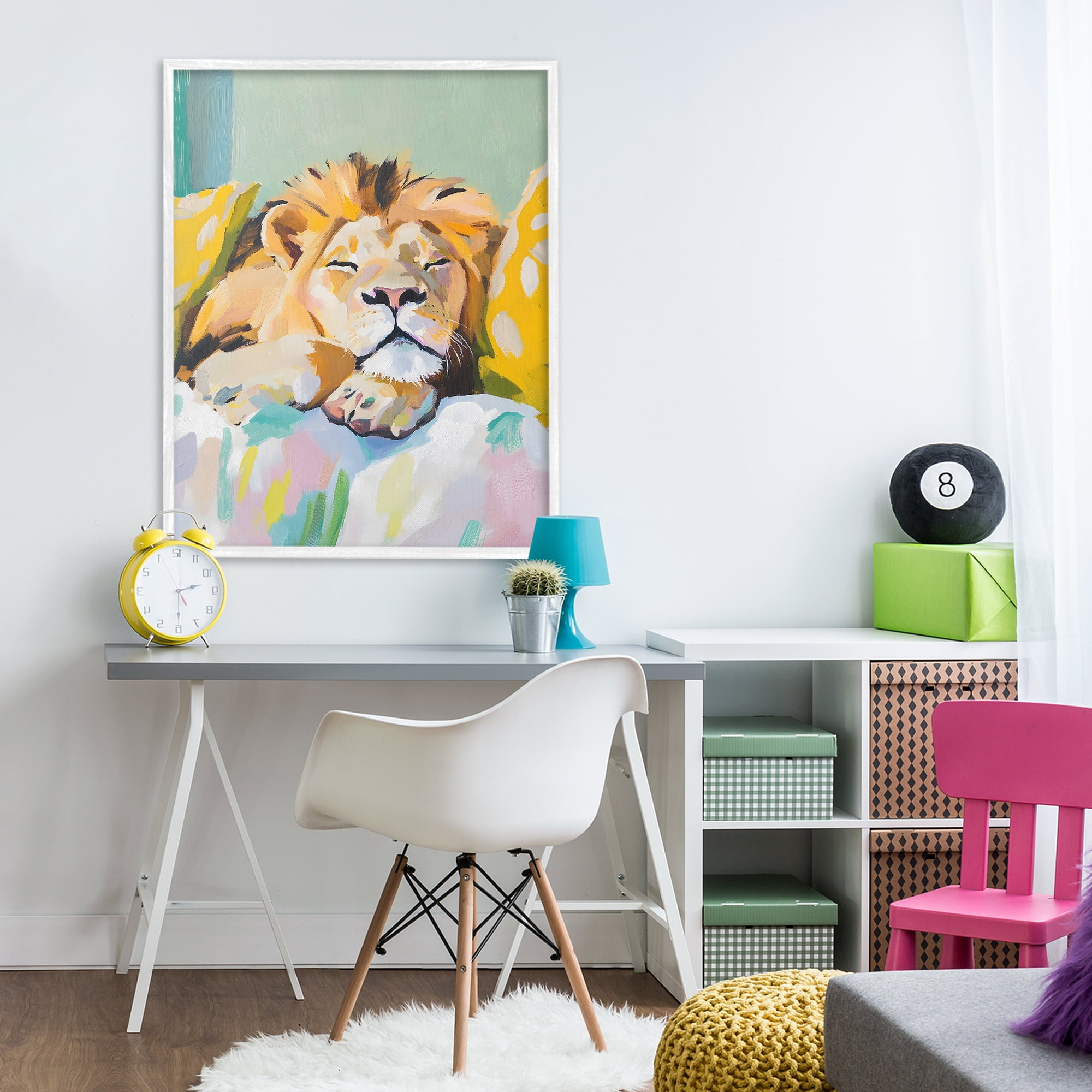Stupell Industries Sleeping Lion on Pastel Pillows White Framed Giclee Art, design by The Prints Vibe