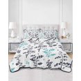 thumbnail image 2 of Full Size Quilt Bedding Set, Aqua Grey Botanical Reversible Summer Quilt 3 Pieces, Watercolor Spring Floral Summer Leaf Lightweight Bedspreads Coverlets with 2 Pillow Shams for All Seasons, 2 of 5