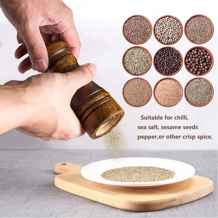 2PCS 5.7-Inch Wooden Pepper Grinder With Adjustable Grinding. This Wooden Pepper Grinder Or Salt Grinder Features An Adjustable Ceramic Rotor For Easy Use.